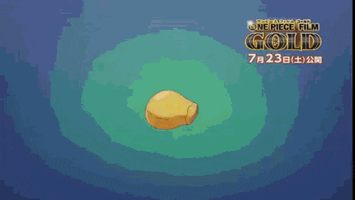 a poster for the one piece film gold shows a yellow object in a circle