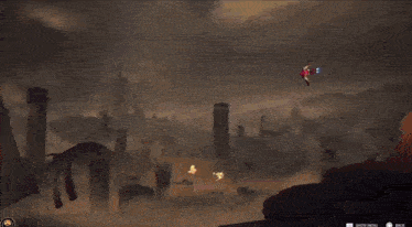 a screenshot of a video game shows iron man flying in the air