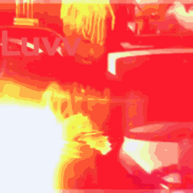 a red background with the word luvv in white