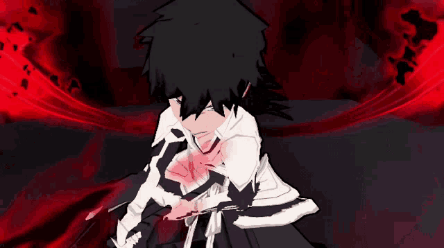 a black and white anime character with a sword