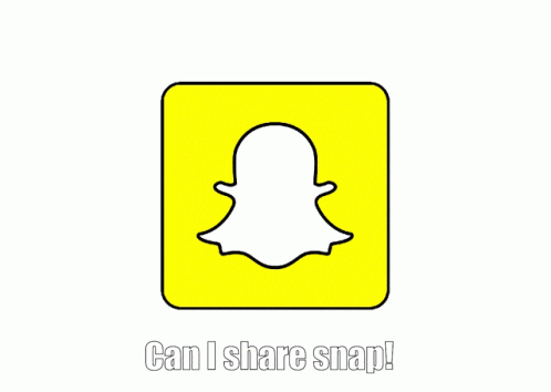 a yellow square with a snapchat logo and the words can i share snap