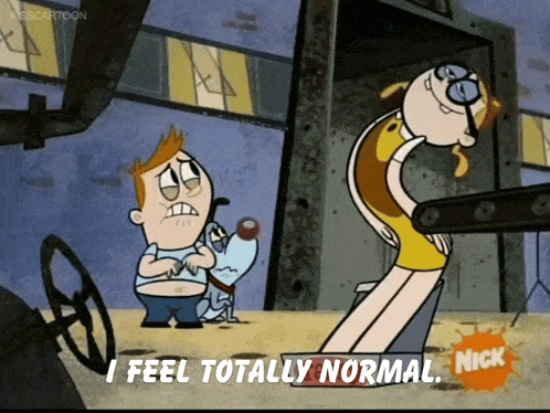 a cartoon says i feel totally normal in the corner