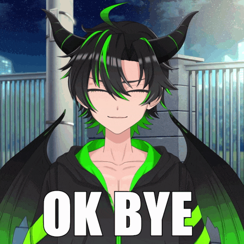a picture of a demon with horns and the words ok bye
