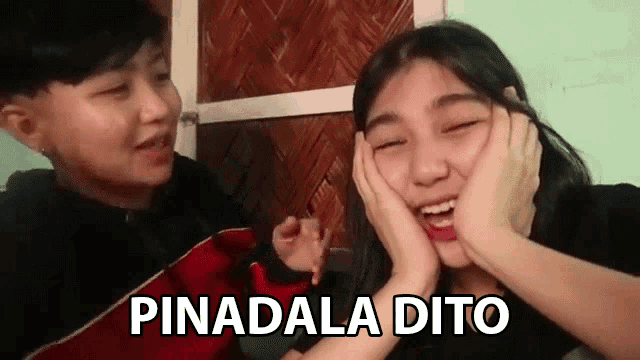 a boy and a girl are making funny faces with the words pinadala dito written on the bottom