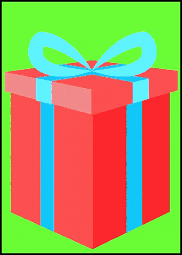 a red gift box with a blue ribbon and the words happy birthday