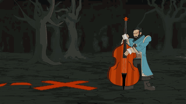 a cartoon of a man playing a double bass