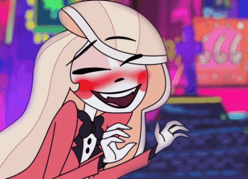 a cartoon character is laughing with her mouth open