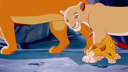 a cartoon of a lioness and a baby lion