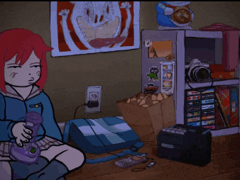 a cartoon of a girl smoking a cigarette with a cat