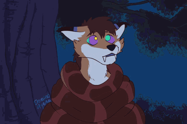 a drawing of a cat wrapped around a snake with the name domino written on the bottom right