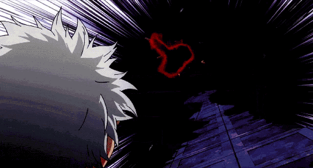 a cartoon character is looking at a heart shaped object in the dark