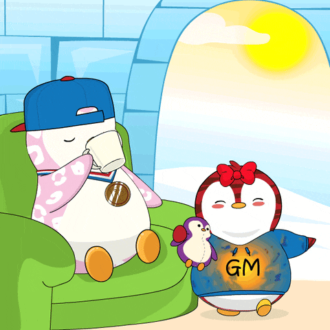 a cartoon of two penguins with one wearing a gm sweater