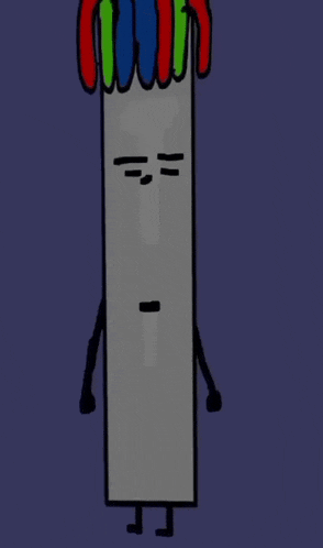 a cartoon character with arms and legs is standing next to a red box and a lighter .