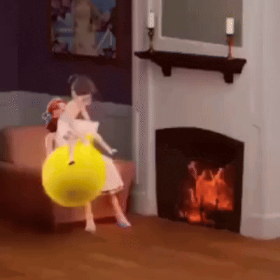 a doll is sitting in a chair holding a yellow ball