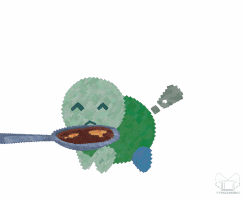 a pixel art drawing of a person with a spoon in their mouth and the word trickdrive below it
