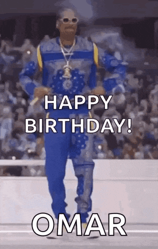 snoop dogg is dancing in front of a crowd while wearing a blue and yellow jersey .