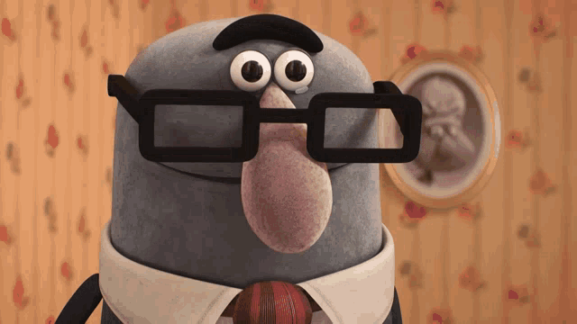 a cartoon character wearing a tie and glasses