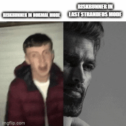 a man in a red jacket is next to another man with a beard