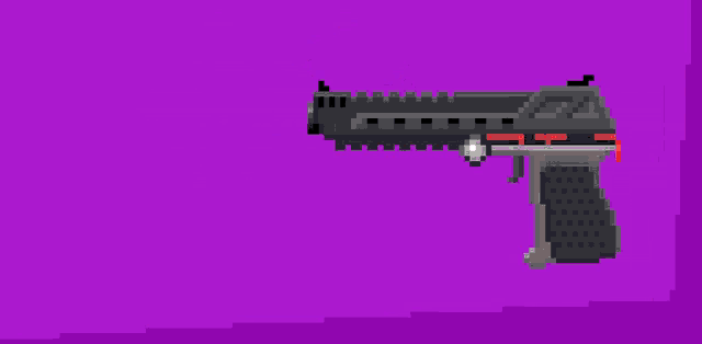 a pixel art of a gun with a purple background .