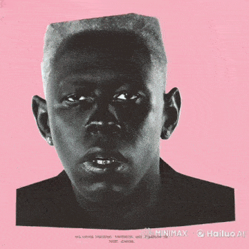 a black and white photo of a man 's face on a pink background that says iggy on it