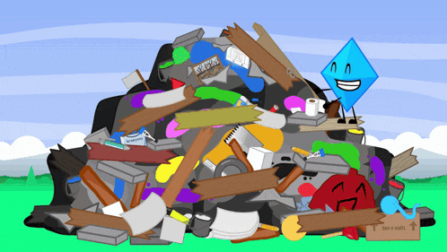 a cartoon drawing of a pile of garbage with a box that says " buy a utility " on it