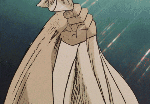 a drawing of a person holding a piece of cloth in their hand