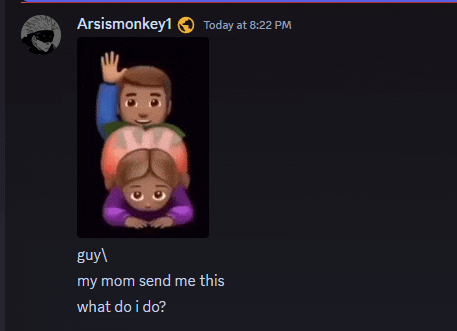 a screenshot of a conversation between arsimonkey1 and guy / my mom send me this what do i do ?