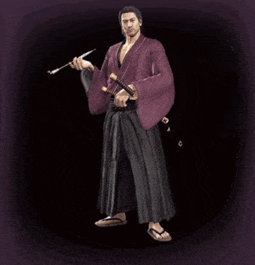 a man in a kimono is holding a sword
