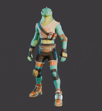 a 3d model of a lizard wearing shorts and shoes