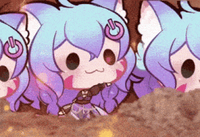 a cartoon girl with purple hair and a pink g on her head