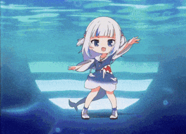 a girl dressed as a shark is dancing on a stage