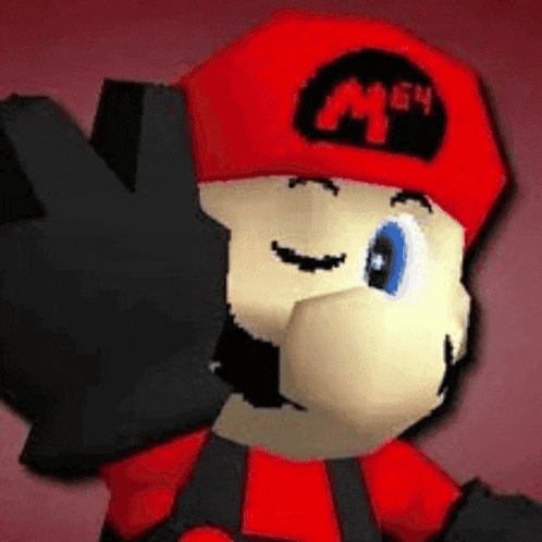 a close up of a cartoon character wearing a red hat and giving a high five .