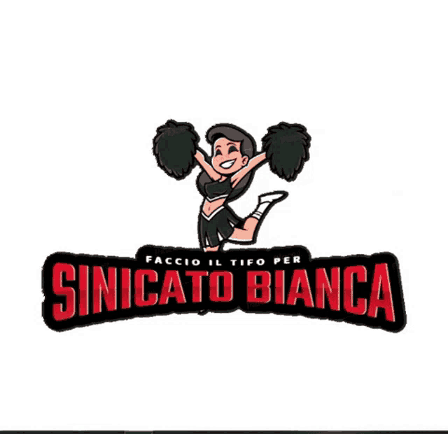 a cartoon cheerleader with red pom poms is on a sign that says " syndicato bianca "