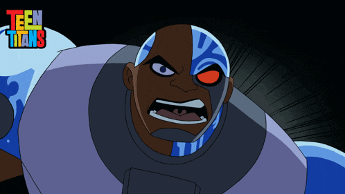 a cartoon of cyborg from teen titans with a black background