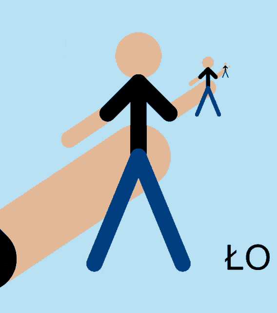 a stick figure with an arrow pointing up and a smaller stick figure with an arrow pointing down