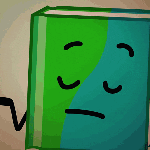 a green and blue book with a sad face on the cover