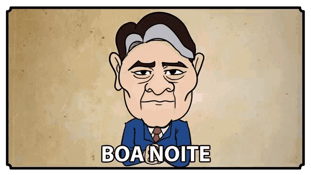 a cartoon of a man in a suit and tie with the words boa noite below him