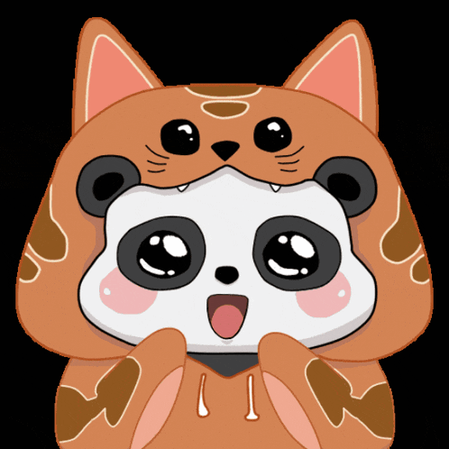 a cartoon drawing of a cat with a panda head