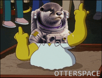a cartoon of an otter giving the middle finger and the words otterspace below