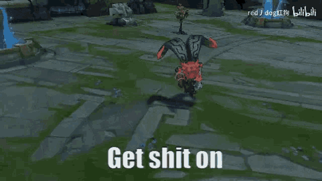 a screenshot of a video game with the words `` get shit on '' .
