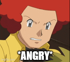 a cartoon character with red hair has the word angry written on his face