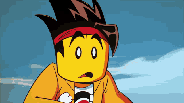 a cartoon character with a surprised look on his face is wearing a red headband
