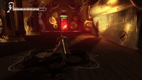 a man in a video game stands in front of a door that says exit