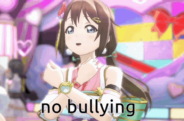a picture of a girl with the words " no bullying " written below her