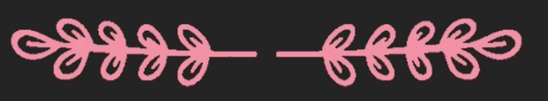 two pink swirls on a black background with the letters s and r