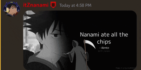 a screenshot of a chat with nanami eating chips