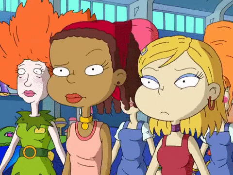 a group of cartoon characters standing next to each other