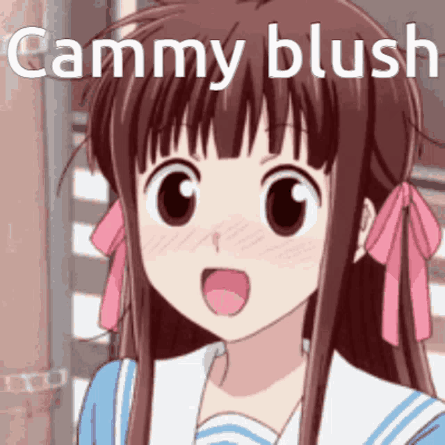 a close up of a girl with the words cammy blush written on her face