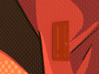 a cartoon drawing of a girl looking out of a doorway
