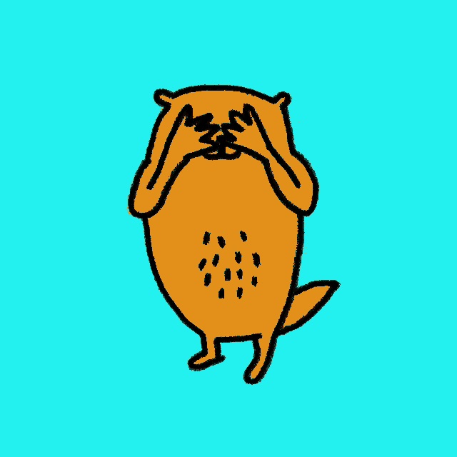 a cartoon drawing of an orange animal covering its eyes